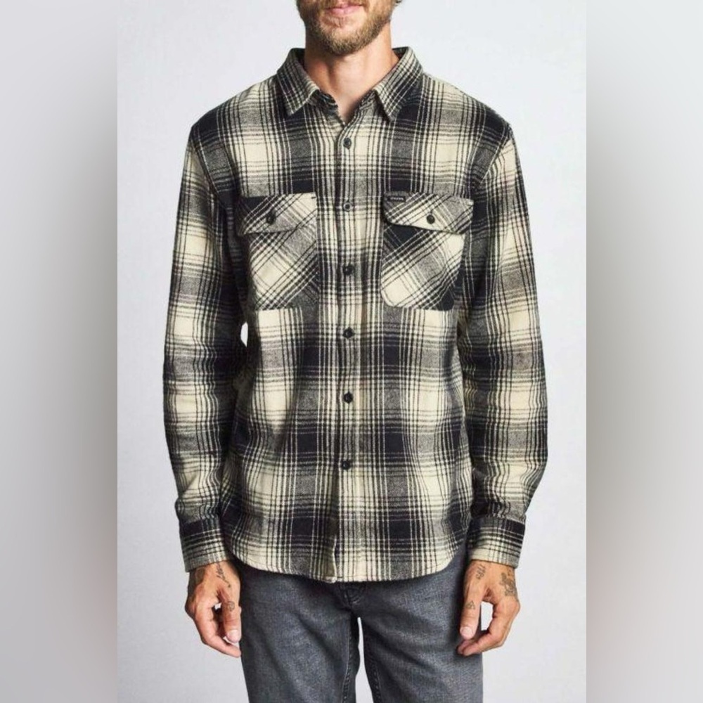 Brixton Bowery Flannel Button Up Shirt / Bone-Black